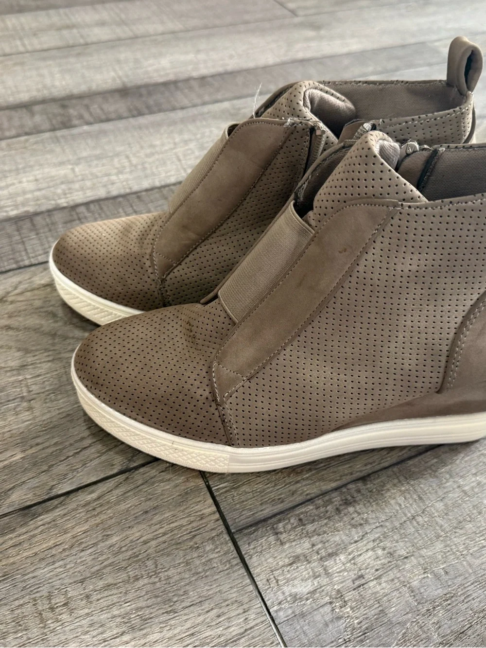 Wedge Sneaker Booties in Taupe for Women